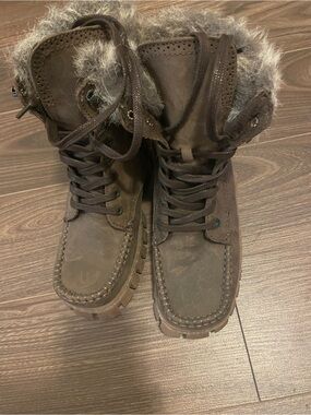 MAG Brown Leather Lace-Up Winter Boots with Faux Fur Cuff - EU 36